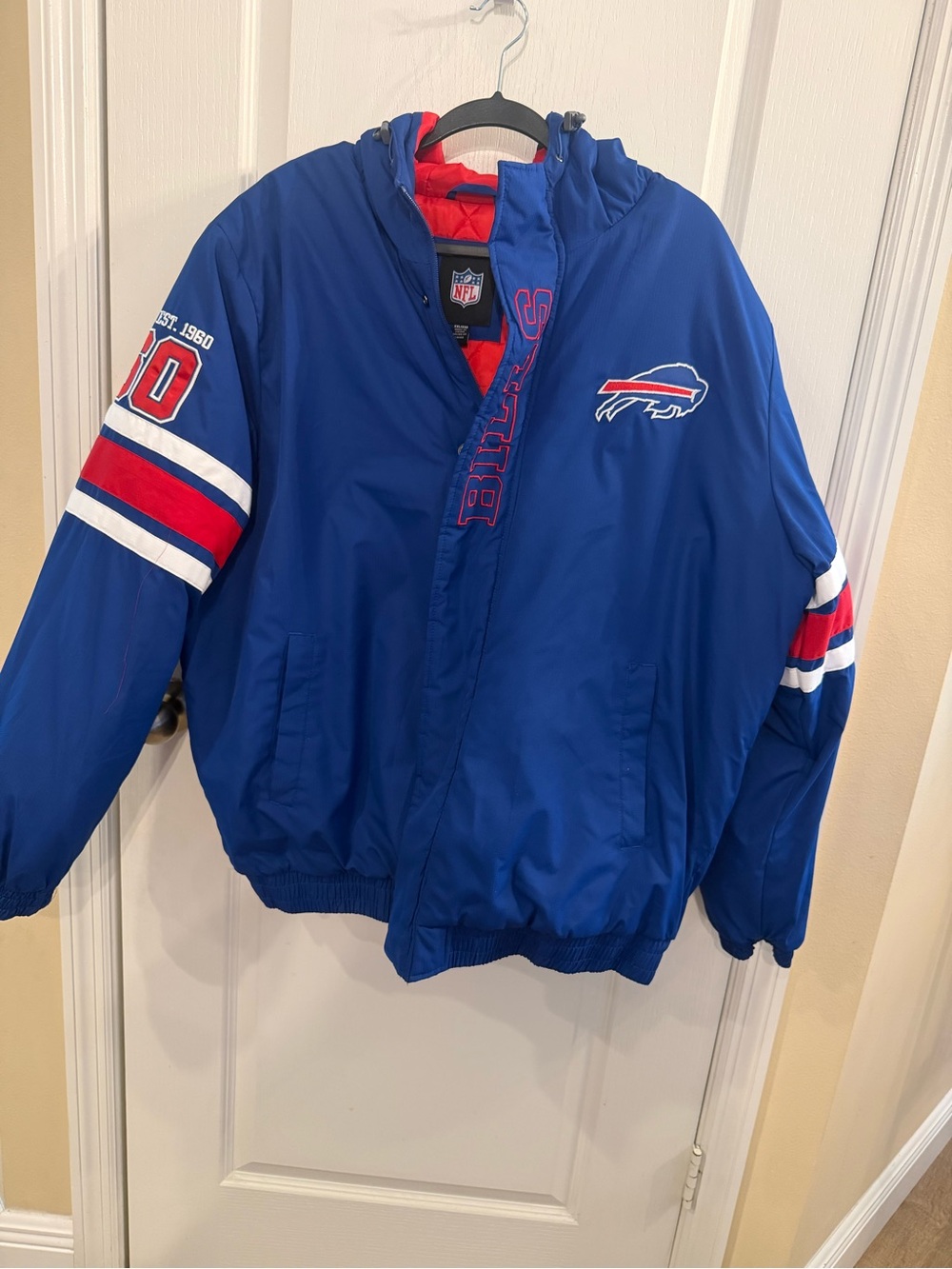 NFL Buffalo Bills Royal Blue Pullover Puffer Jacket with Red & White Accents